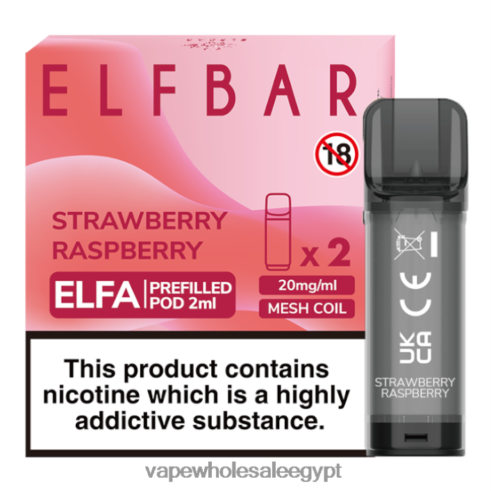 2R86DB321 - Vape مصر الفراولة، التوت ELFBAR Elfa جراب مملوء مسبقًا - 2 مل - 20 ملجم (عبوتان)