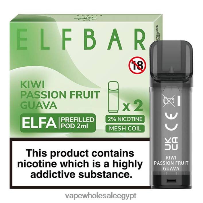 2R86DB326 - Vape Wholesale Egypt كيوي باشن فروت جوافة ELFBAR Elfa جراب مملوء مسبقًا - 2 مل - 20 ملجم (عبوتان)