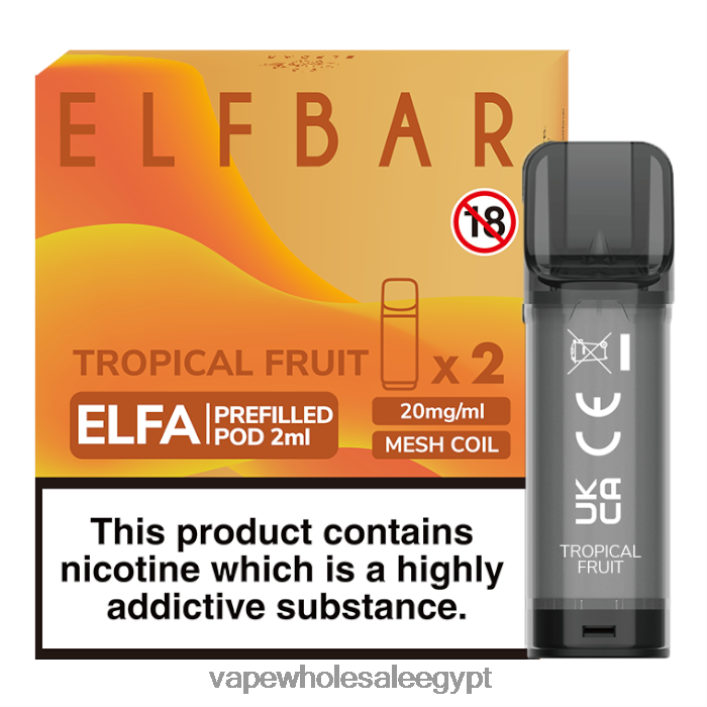 2R86DB328 - شراء Vape بالجملة الفاكهة الاستوائية ELFBAR Elfa جراب مملوء مسبقًا - 2 مل - 20 ملجم (عبوتان)