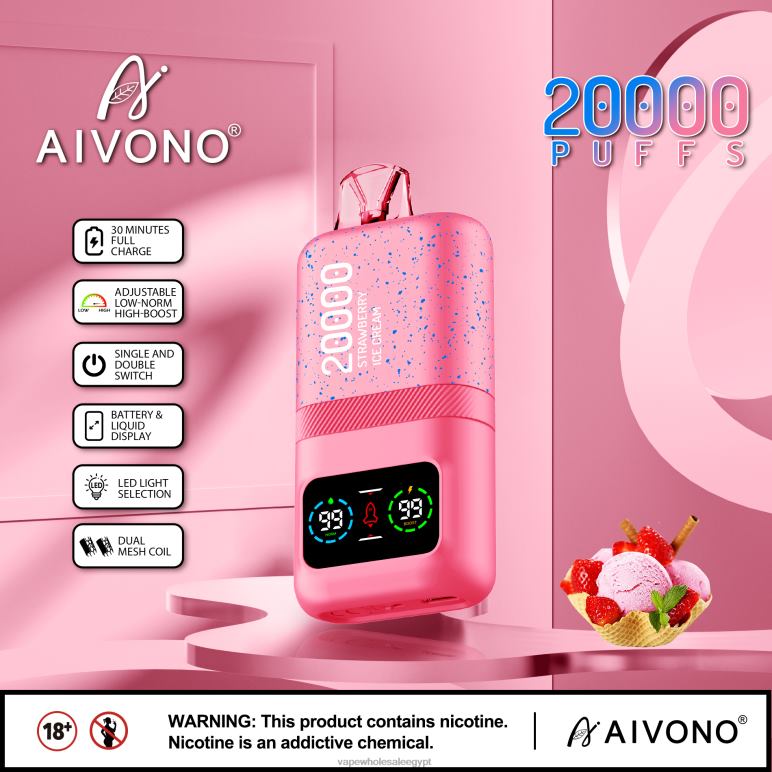 Aivono AIM magic 20000 آيس كريم الفراولة - R6RTR80 Disposable Vape مصر