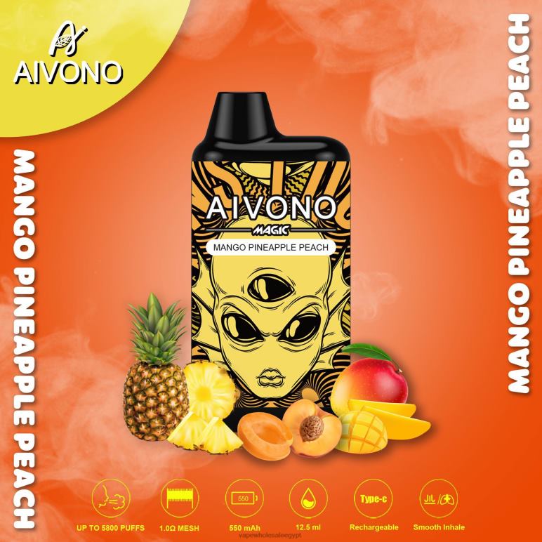 Aivono AIM MAGIC 5800 علبة سجائر بالفم مانجو اناناس خوخ - R6RTR88 Vape مصر الجديدة