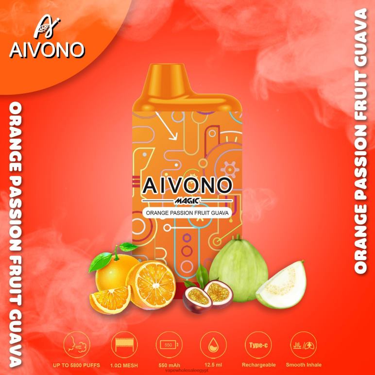 Aivono AIM MAGIC 5800 علبة سجائر بالفم برتقال باشن فروت جوافة - R6RTR90 Vape Store مصر