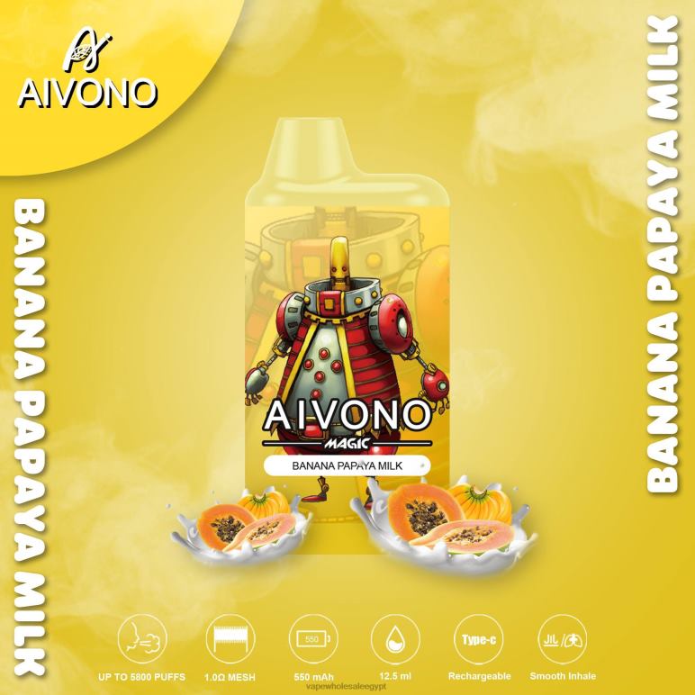 Aivono AIM MAGIC 5800 علبة سجائر بالفم حليب الموز والبابايا - R6RTR94 Cairo Vape Shop