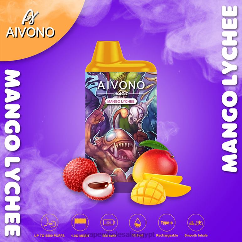 Aivono AIM MAGIC 5800 علبة سجائر بالفم مانجو ليتشي - R6RTR98 Disposable Vape مصر