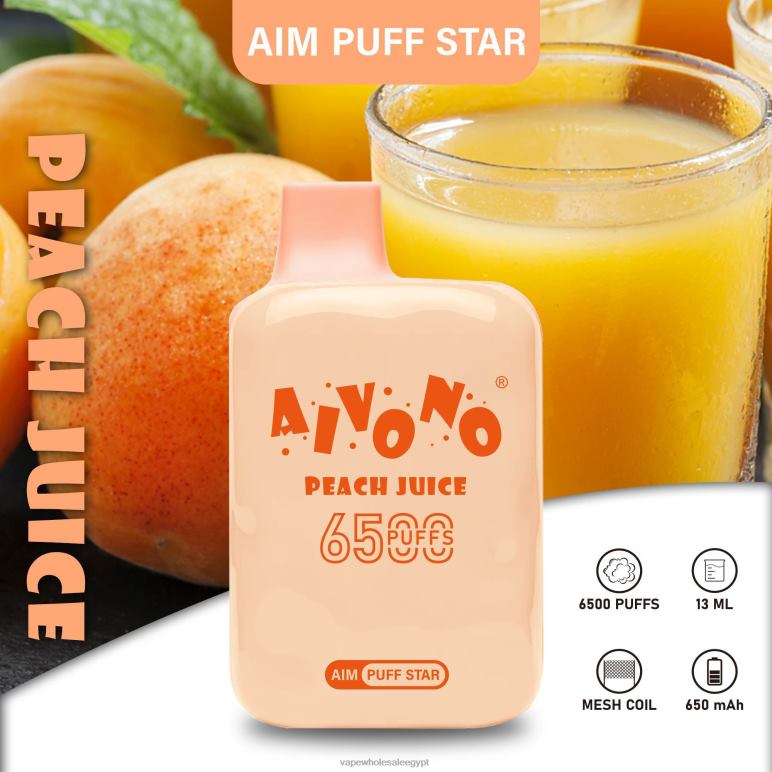 Aivono AIM PUFF STAR 6500 عصير الخوخ - R6RTR289 Vape Wholesale Egypt