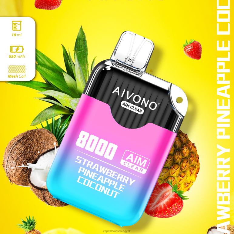 Aivono AIM CLEAR 8000 الفراولة والأناناس وجوز الهند - R6RTR207 Vape Store مصر